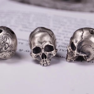 Sterling Silver Skull Beads, Skull Spacer Beads,Lanyard Bead,Skull Charm Pendant,Handmade Silver Jewelry