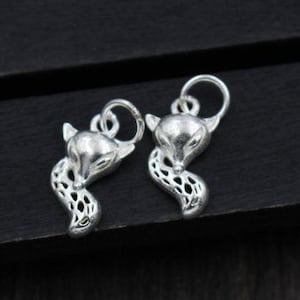 2PCS Sterling Silver Fox Charm,Fox Pendant,Earrings Necklace Bracelet Charm,Handmade Silver Jewelry Charm