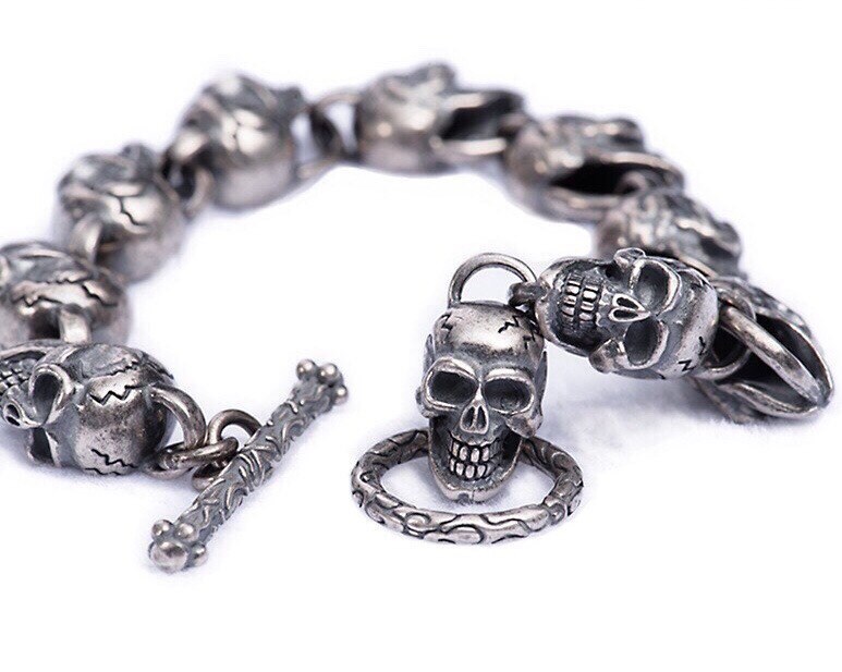 Mens sterling silver skull bracelet Clearance