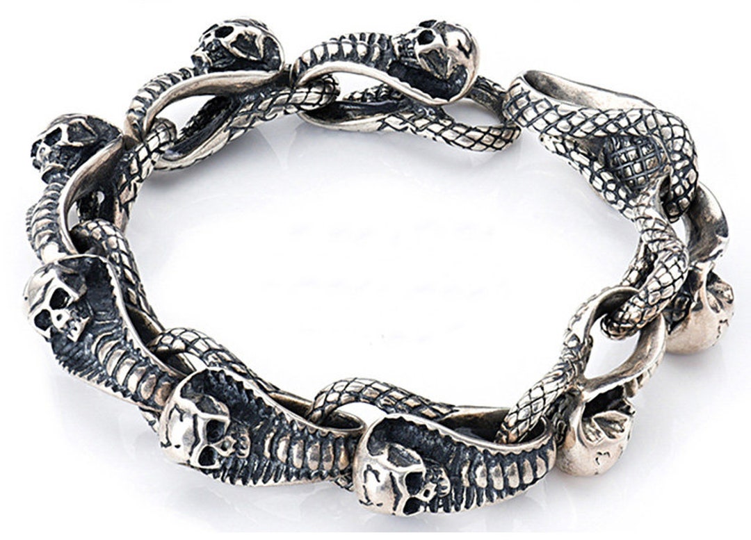 Sterling Silver Cobra Snake Bracelet ,snake Skull Bracelet,snake Clasp