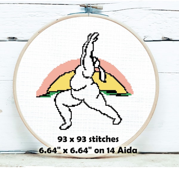 Plus Size Yoga, Cross Stitch Pattern, Sun Salutation, Body Positive, Fat Woman, Gifts for Feminists, Digital Download PDF, Sun Rise Yoga