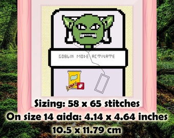 Goblin Mode Activate, Cross Stitch Pattern, Funny Cross Stitch, Meme Cross Stitch, Goblin Pattern, Witchy Pattern, Cottagecore, Modern