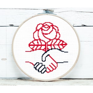 DSA Cross Stitch PATTERN, Democratic Socialists of America Symbol, Socialist Rose, Keep Up the Fight, Progressive Politics Cross Stitch image 1