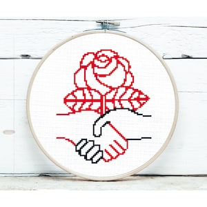 DSA Cross Stitch PATTERN, Democratic Socialists of America Symbol, Socialist Rose, Keep Up the Fight, Progressive Politics Cross Stitch