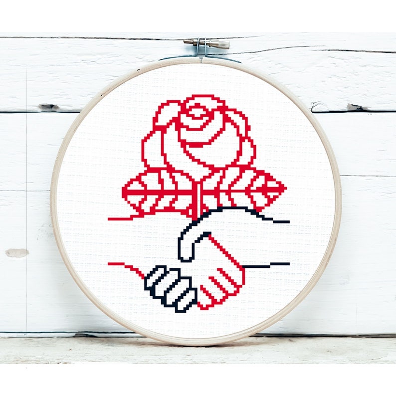 DSA Cross Stitch PATTERN, Democratic Socialists of America Symbol, Socialist Rose, Keep Up the Fight, Progressive Politics Cross Stitch image 1