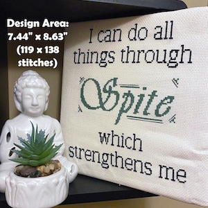 Spite Cross Stitch PATTERN, I can do all things through spite which strengthens me, funny cross stitch, digital download, pdf printable