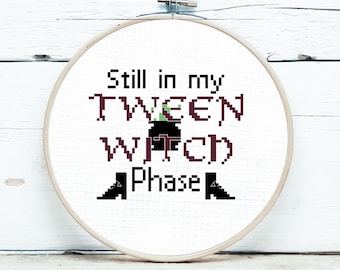 Witch Cross Stitch PATTERN PDF - Tween Witch - Teenage/Teen Girl - Wicca Wiccan Woman - Pagan rites - spooky feminist - Digital Download PDF