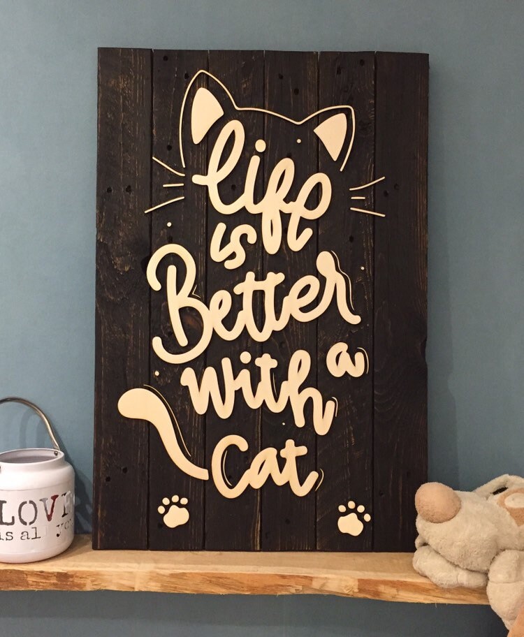 Cadre Bois - Life Is Better With Cat/Dog Chat Chien