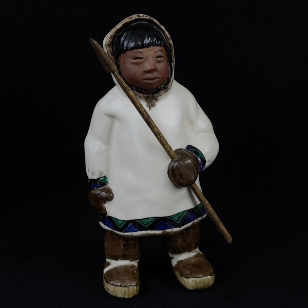 C Alan Johnson Vintage Figurine Intuit boy with a spear