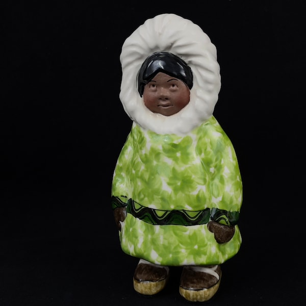 C Alan Johnson Vintage Figurine Kaipuk in Bright Green Flower Parka