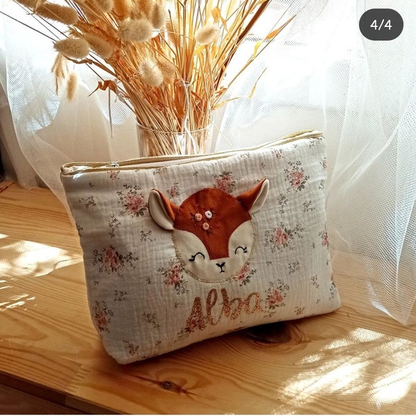 Trousse de toilette bébé / enfant biche - avec ou sans prénom - modèle Personnalisable