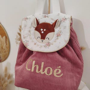 Sac à dos enfant maternelle Biche Rosie – Modèle personnalisable cousu main