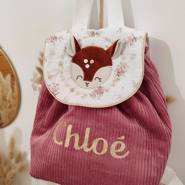 Sac à dos avec applique animal biche - avec ou sans prénom - modèle Personnalisable