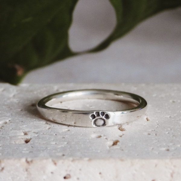 Dainty Paw Print Ring, Minimalist Pet Memorial Stacking Ring, Custom Made Dog Cat Lover Jewellery, Gift Idea For Dog Lover, Recycled Silver