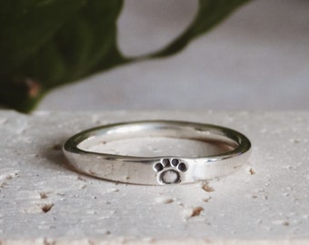 Dainty Paw Print Ring, Minimalist Pet Memorial Stacking Ring, Custom Made Dog Cat Lover Jewellery, Gift Idea For Dog Lover, Recycled Silver