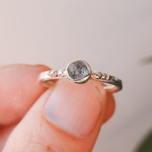 Custom Raw Diamond Engagement Ring, Recycled Silver 925, Dainty Alternative Promise Ring, Unique Boho Style, Eco Friendly, Minimalist