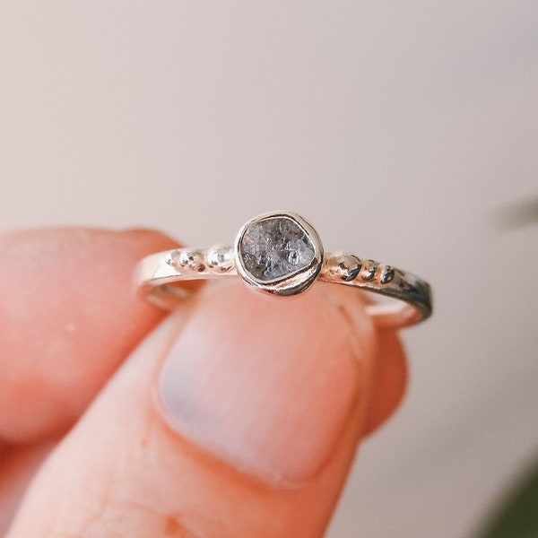Custom Raw Diamond Engagement Ring, Recycled Silver 925, Dainty Alternative Promise Ring, Unique Boho Style, Eco Friendly, Minimalist