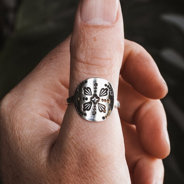 Boho Mandala Thumb Ring, Recycled Sterling Silver 925, Bohemian Style Jewellery, Custom Handmade Gift, Hippie, Gypsy Shield Ring, Eco Friend