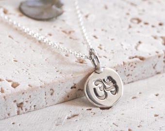 Dainty Om Symbol Charm Necklace: Silver 925 Yoga Pendant Handmade by Ula Jewellery