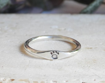 Dainty Paw Print Ring: Minimalist Pet Memorial Signet Ring, Solid Silver 925, Handmade by Ula Jewellery