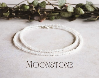 Dainty Rainbow Moonstone Necklace, Custom Made Crystal Healing Beaded Choker, June Birthstone, Birthday Gift Idea, Fertility & IVF Wish
