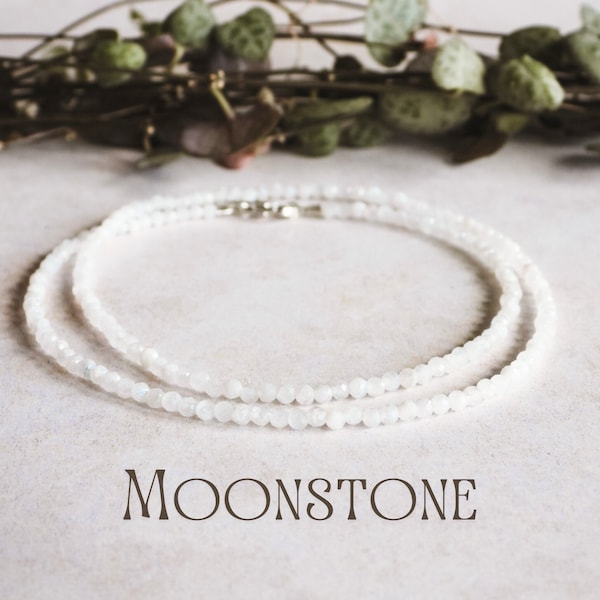 Dainty Rainbow Moonstone Necklace, Custom Made Crystal Healing Beaded Choker, June Birthstone, Birthday Gift Idea, Fertility & IVF Wish