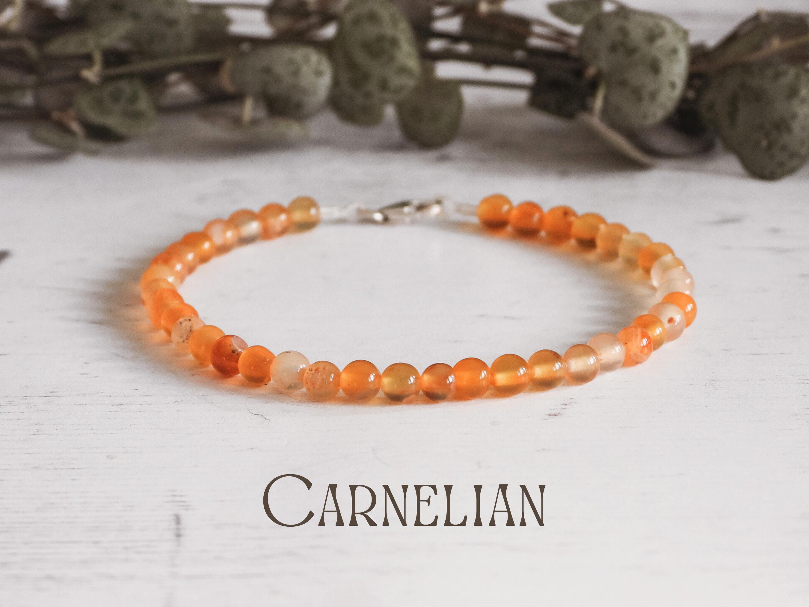 天然石オレンジビーズブレスレット カーネリアン ジェムストーン ビーズ ブレスレット、7 月の誕生石、4