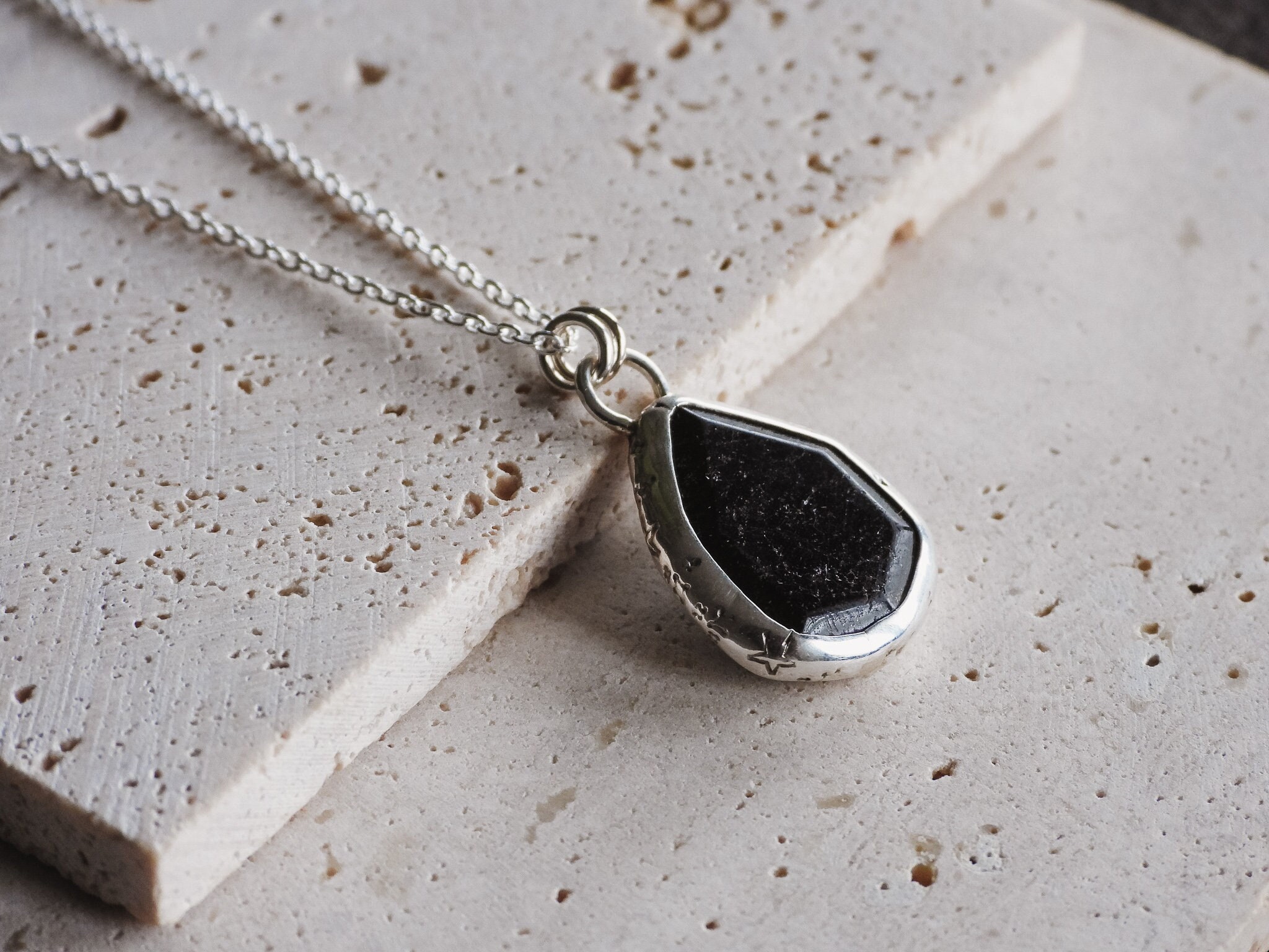 Black tourmaline silver necklace discount