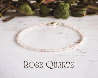 Dainty Rose Quartz Gemstone Bracelet: Handmade 925 Lover Crystal Charm Bracelet by Ula Jewellery
