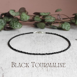 Dainty Black Tourmaline Gemstone Anklet: Protection Crystal Healing Anklet by Ula Jewellery, 925