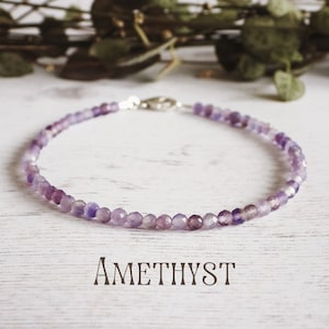 Minimalist Amethyst Gemstone Bracelet: 3mm, February Birthstone, Crystal Healing, Handmade - Ula Jewellery