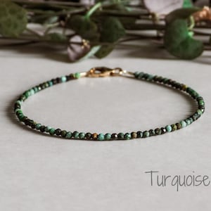 Dainty Turquoise Beaded Bracelet With Gold Filled or Solid 9ct Gold Clasp, Crystal Gemstone Healing Stacking Bracelet, December Birthstone