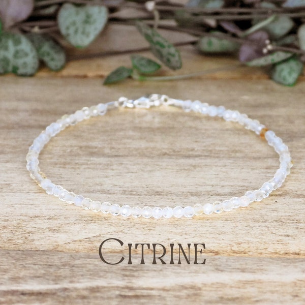 Dainty Citrine Gemstone Bracelet With Sterling Silver 925 Clasp, Boho Style Adjustable Crystal Healing Bracelet for November Birthstone