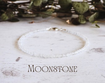 Dainty Moonstone Gemstone Bracelet: June Birthstone, Authentic Crystal, Handmade by Ula Jewellery