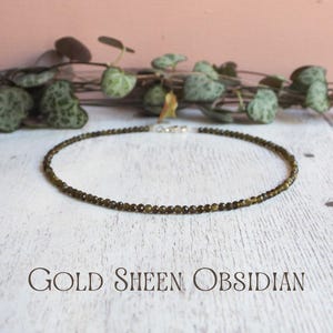 Dainty Gold Sheen Obsidian Gemstone Anklet: 925 Clasp, Authentic Crystal, Handmade by Ula Jewellery