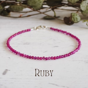Dainty Ruby Gemstone Bracelet, Minimalist Crystal Healing Pink Bangle, July Birthstone Jewellery, Personalised Charm Symbol, Birthday Gift