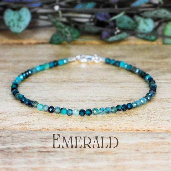 Dainty Emerald Green Gemstone Healing Bracelet Crystal Healing Sterling Silver Friendship May Birthday Birthstone Zodiac Gift Eco Bohemian