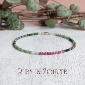 Dainty Ruby in Zoisite Gemstone Bracelet: Handmade Silver 925 Crystal Healing by Ula Jewellery