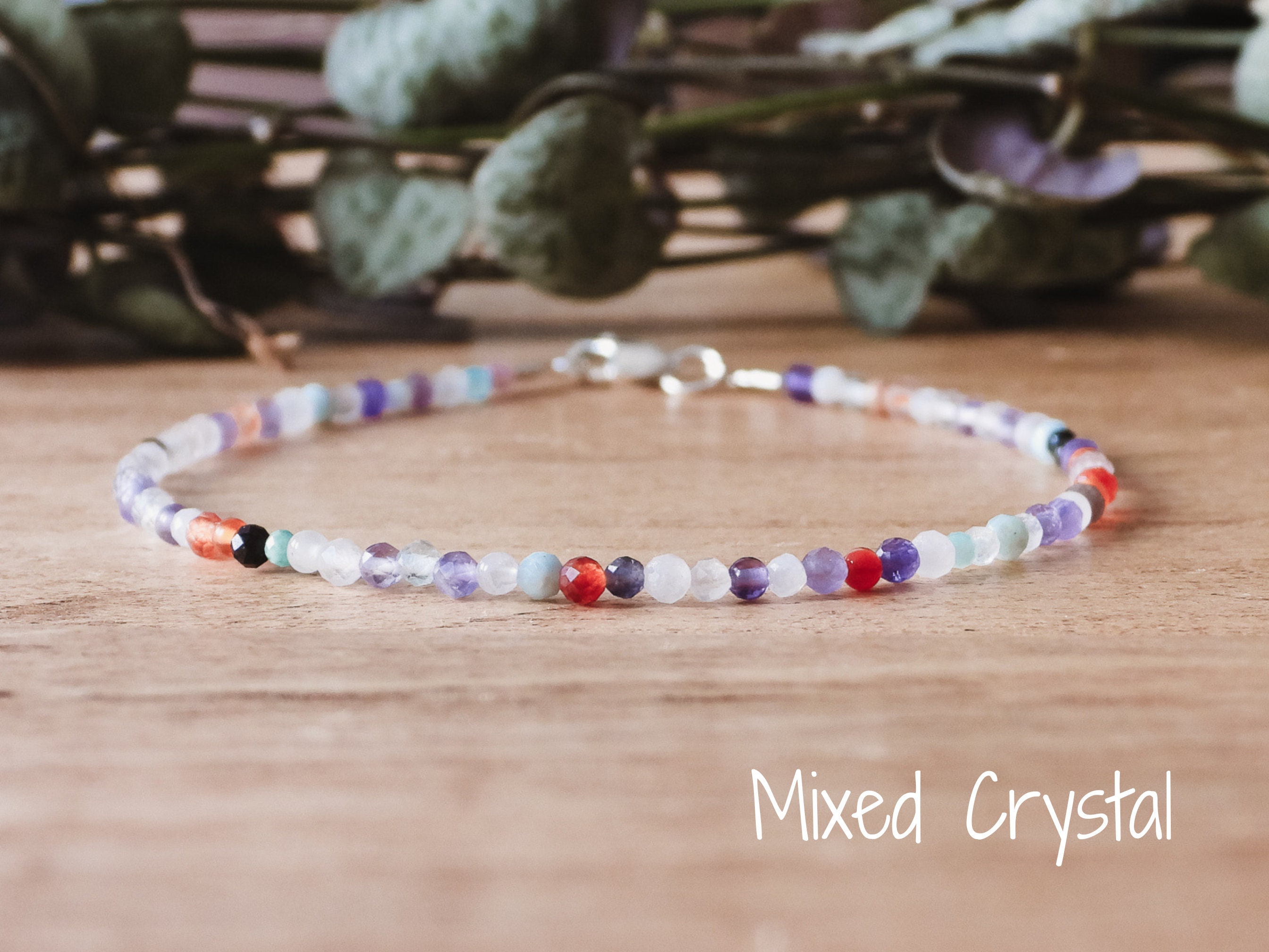 Dainty Mixed Crystal Beaded Bracelet Multi coloured Bangle Gemstone Healing Minimalist Sterling Silver Clasp Etsy Australia