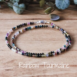 Round Rainbow Tourmaline Gemstone Beaded Necklace Choker IVF Pain Endometriosis Gift Dainty Minimalist Healing Crystal Anxiety