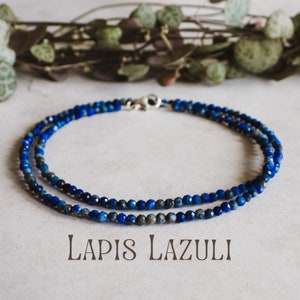 Dainty Lapis Lazuli Gemstone Necklace, Minimalist Blue Crystal Healing Beaded Choker, September Birthstone, Birthday Gift, Custom Handmade