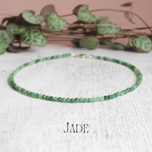 Dainty Jade Gemstone Anklet: 2mm Beaded Crystal Healing Custom & Handmade by Ula Jewellery, 925