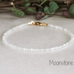Dainty Moonstone Gemstone Bracelet With Gold Filled or 9ct Solid Gold Clasp, Minimalist Crystal Healing Stacking Bracelet, IVF & Fertility