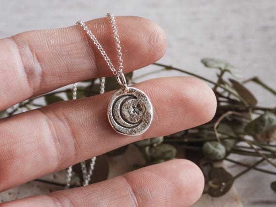 Ancient Silver Moon And Sun Necklace - Celestial Jewelry, Simple Everyday Pendant