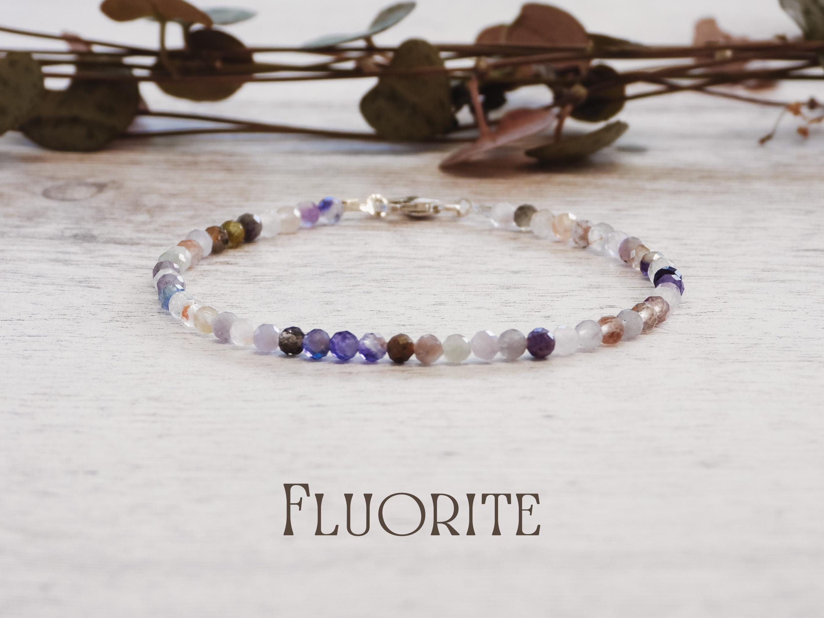 Bracelet Perles Fluorite Naturelle De Mongolie - Pierre Violette Bleutée - Fait Main Sur Mesure