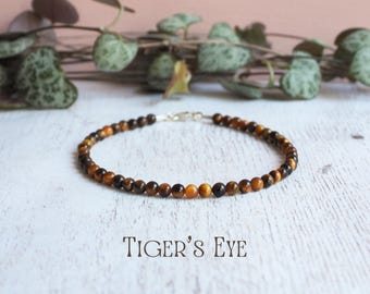Minimalist Tigers Eye Gemstone Bracelet: August Birthstone, 3mm, Authentic, Handmade by Ula Jewellery