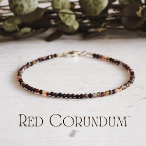 Dainty Ruby Red Corundum Bracelet: Silver 925 Clasp, Genuine Crystal, Handmade by Ula Jewellery
