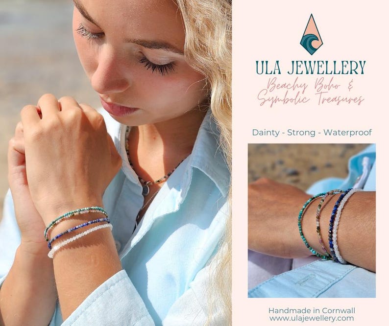 Dainty Picasso Jasper Gemstone Bracelet: Handmade 925 Creativity Crystal Charm by Ula Jewellery image 4
