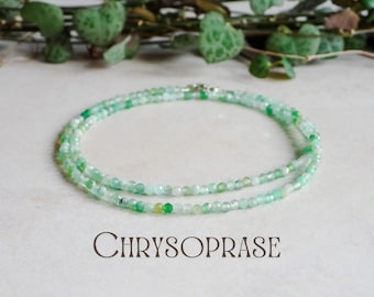 Collar delicado de crisoprasa, gargantilla minimalista con cuentas de cristal para sanación, idea de regalo personalizada y adaptable para ella, espiritual.