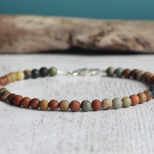 Rustic Picasso Jasper Gemstones Bracelet: Men's Natural Creativity Crystal, 925 - Handmade by Ula Jewellery image 5